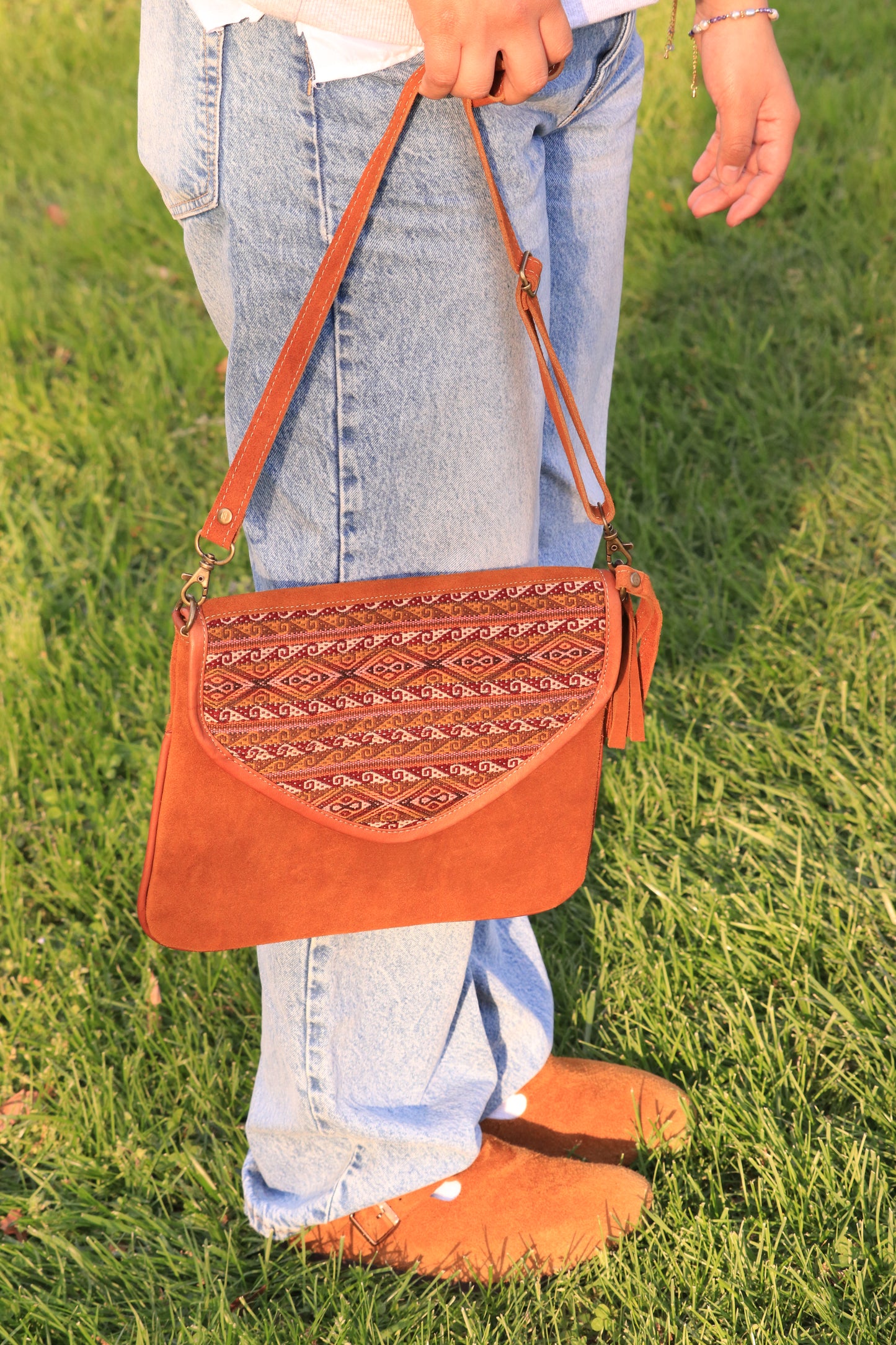 Brown leather cross body bag