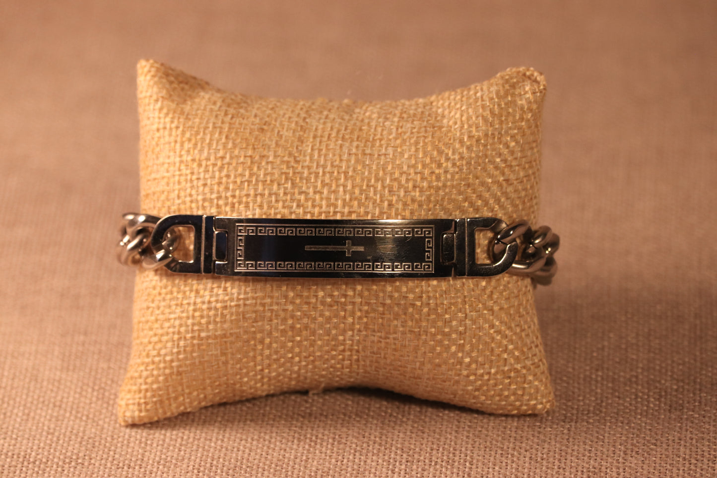 Cross and Greek Key Plate Bracelet
