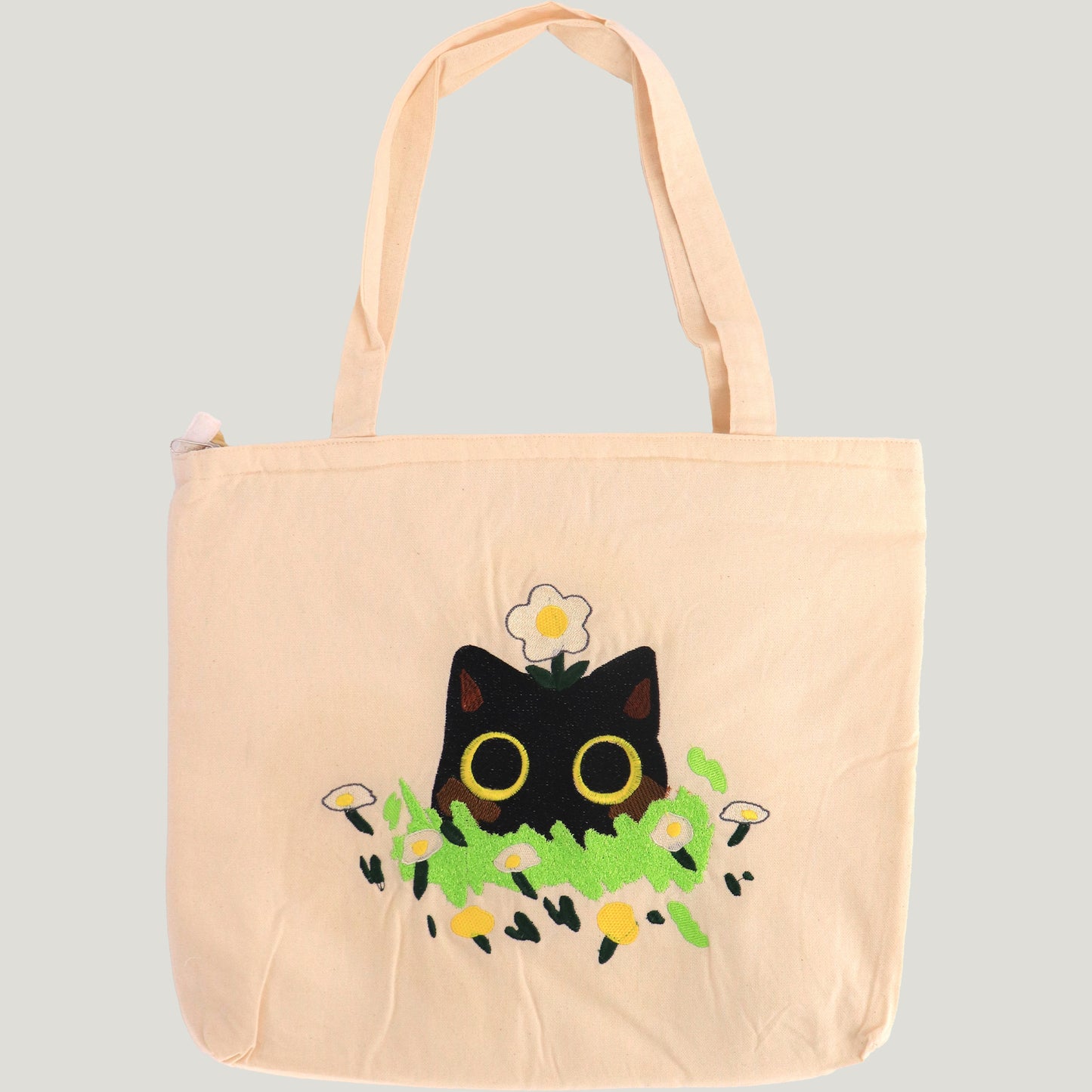 Embroidered Black Kitten Tote Bag