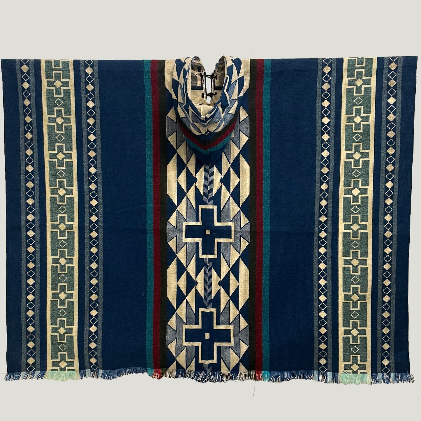 Blue Chakana Striped Pattern Poncho