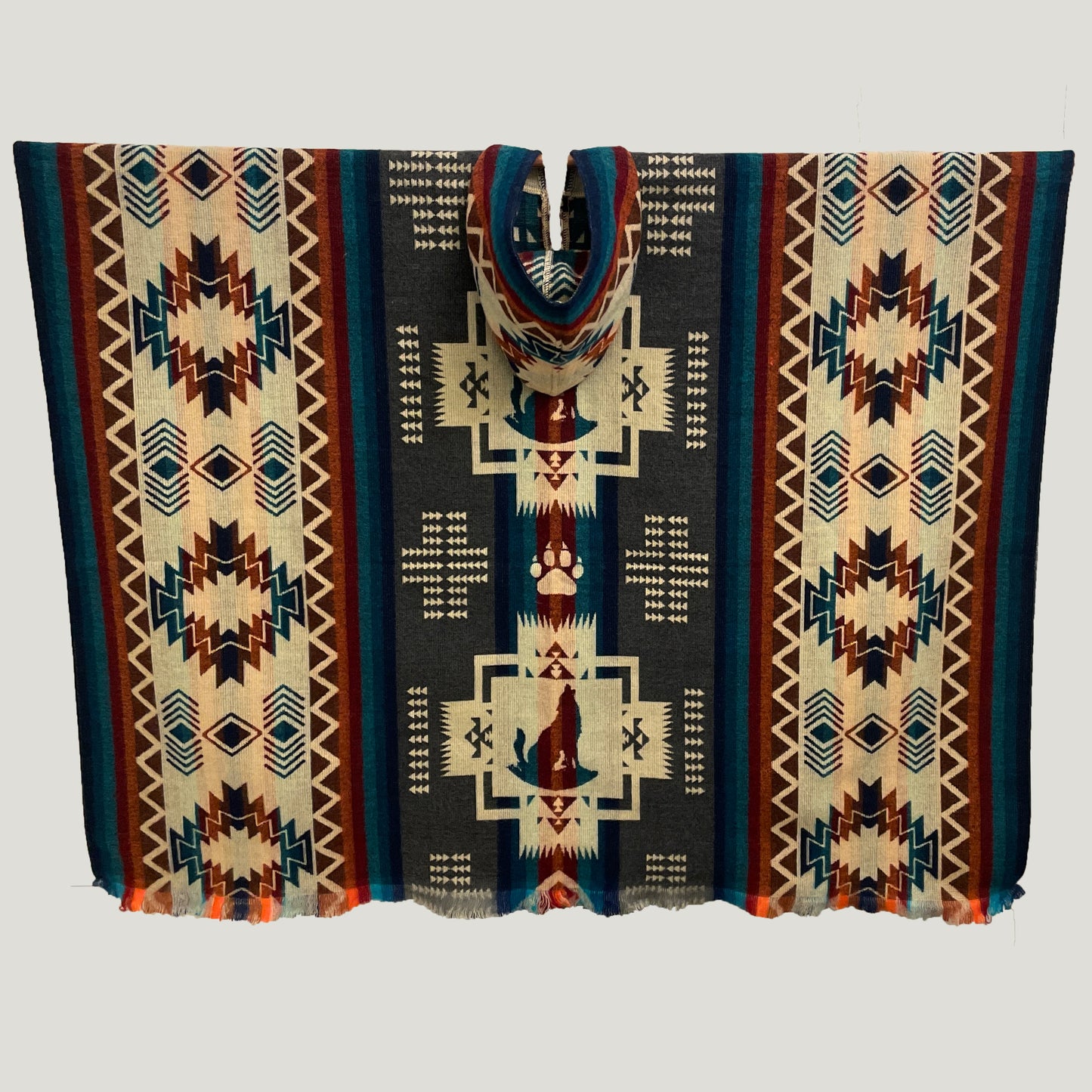 Chakana Wolf Pattern Poncho