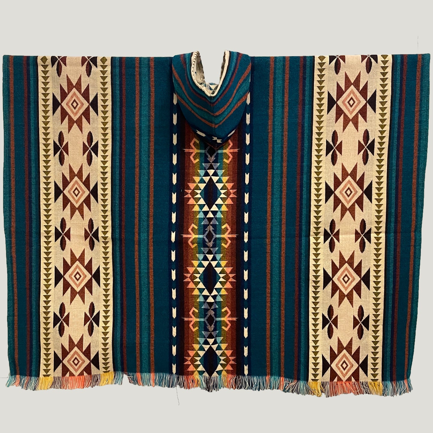 Prussian Blue Striped Andean Clover Poncho