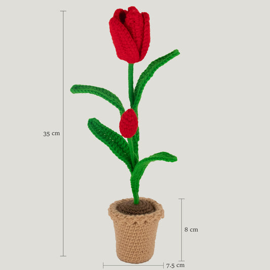 Red Crochet Tulip Flower Pot