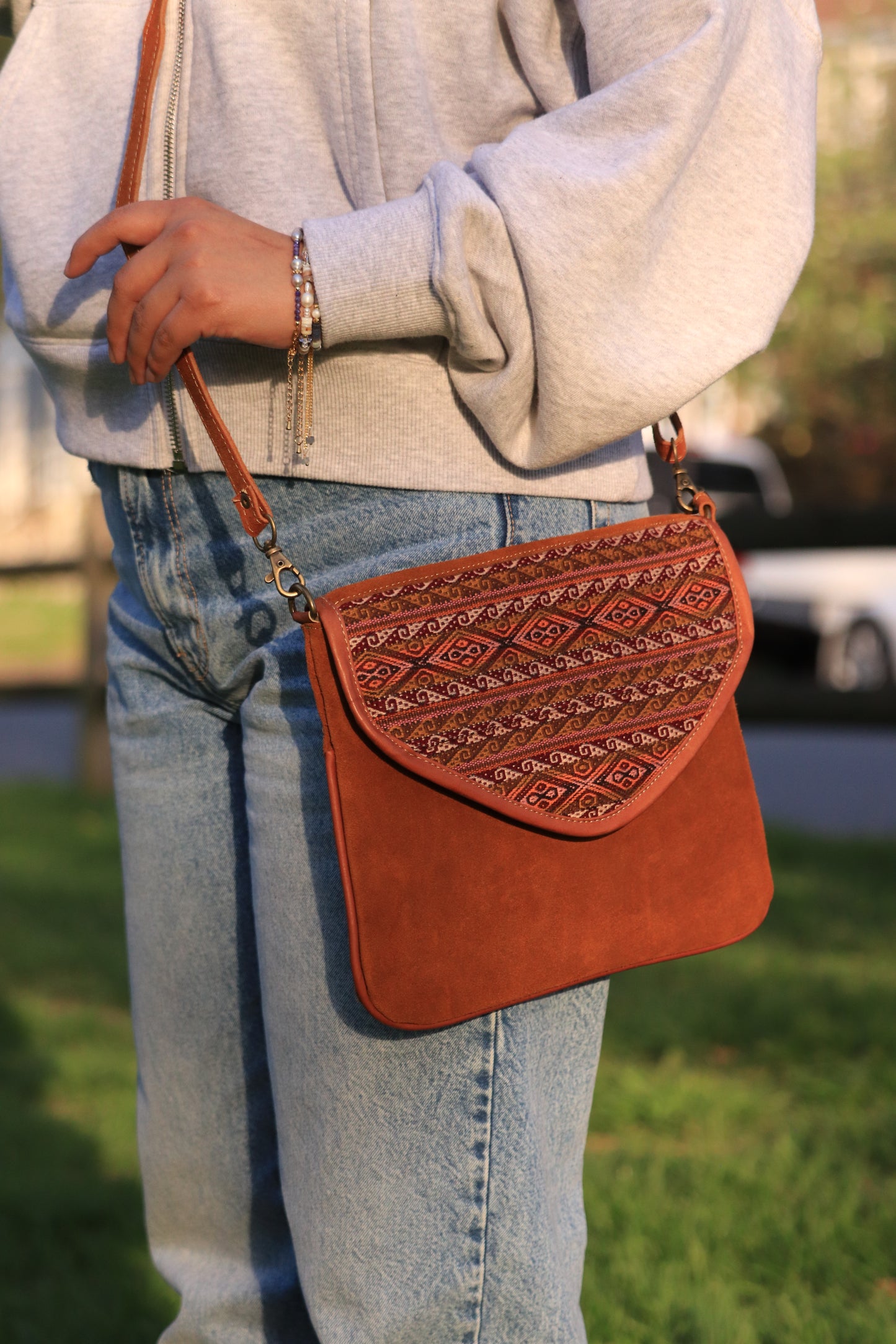 Brown leather cross body bag