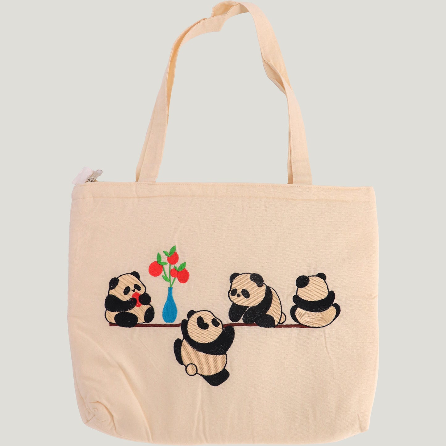 Embroidered Pandas Tote Bag