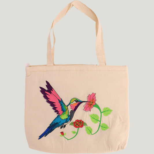 Embroidered Hummingbird Tote Bag