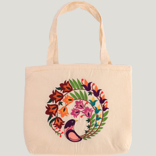 Embroidered Bird Tote Bag
