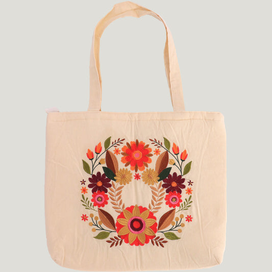 Embroidered Flowery Tote Bag