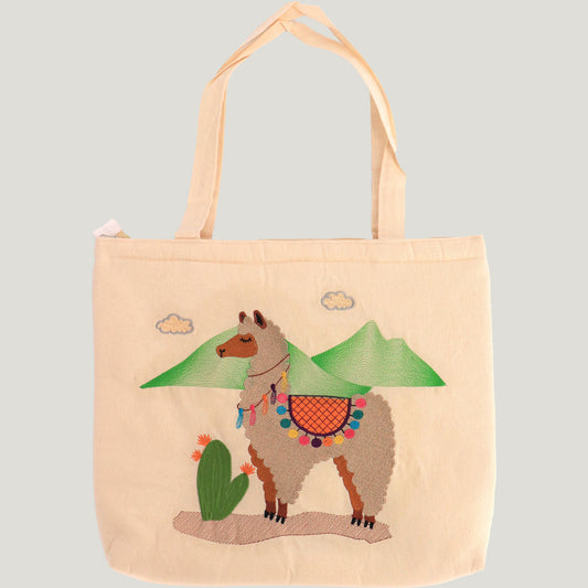 Embroidered Llama Tote Bag