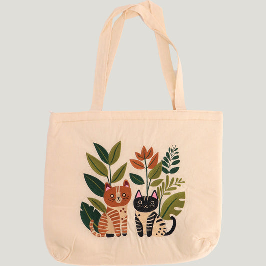 Embroidered Geometric Kittens Tote Bag