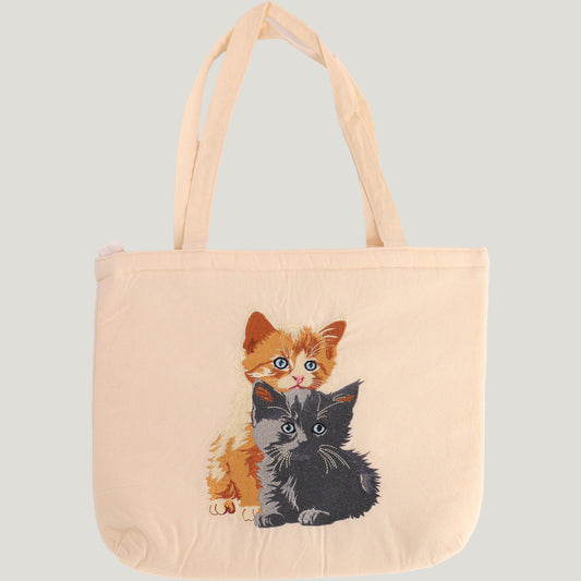 Embroidered Kittens Tote Bag
