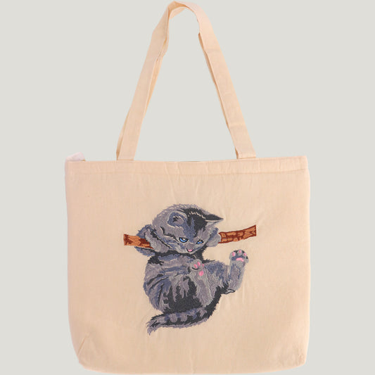 Embroidered Kitten Tote Bag