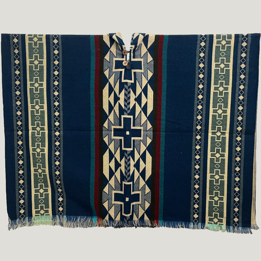 Blue Chakana Striped Pattern Poncho