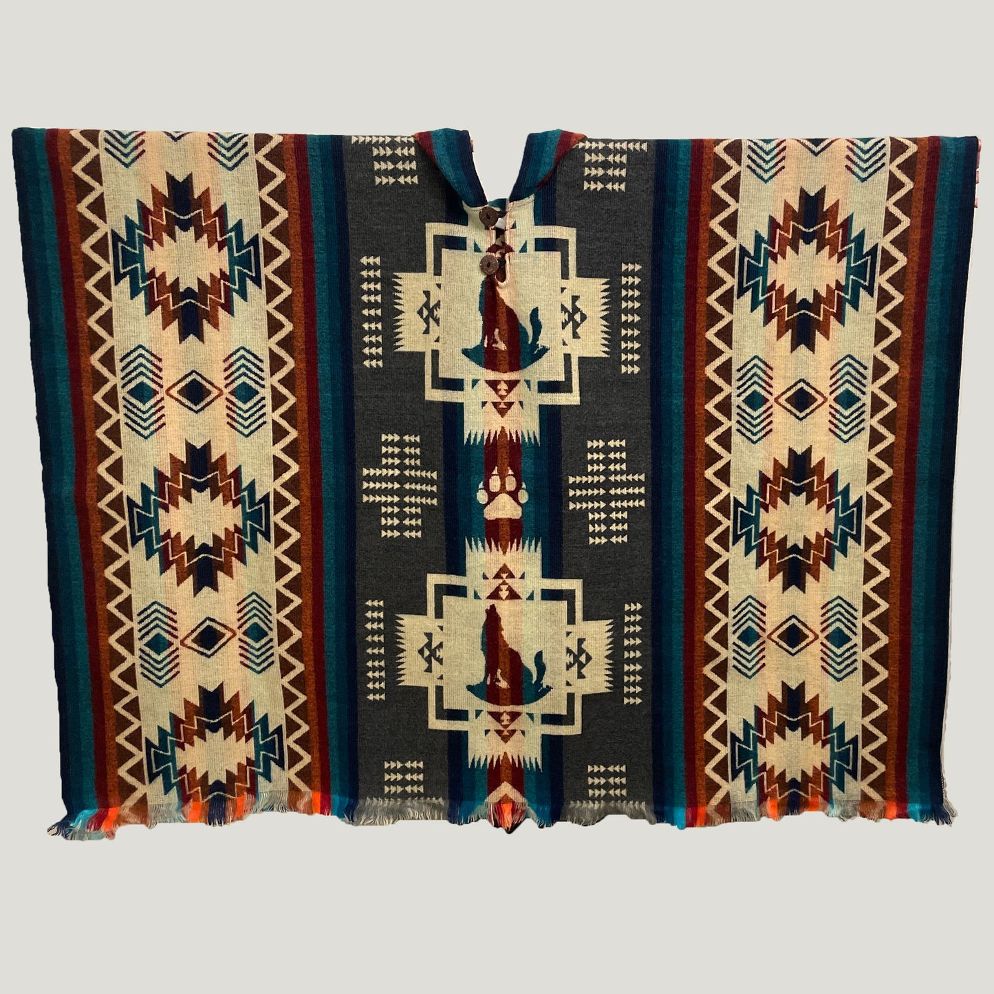 Chakana Wolf Pattern Poncho