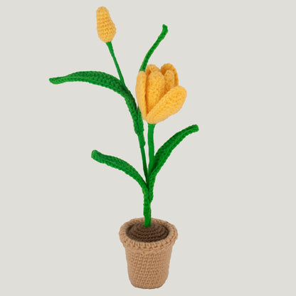 Yellow Crochet Tulip Flower Pot