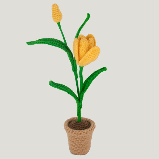 Yellow Crochet Tulip Flower Pot