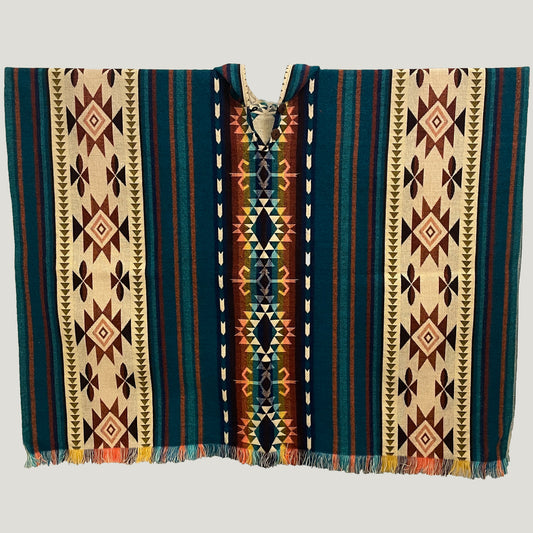 Prussian Blue Striped Andean Clover Poncho